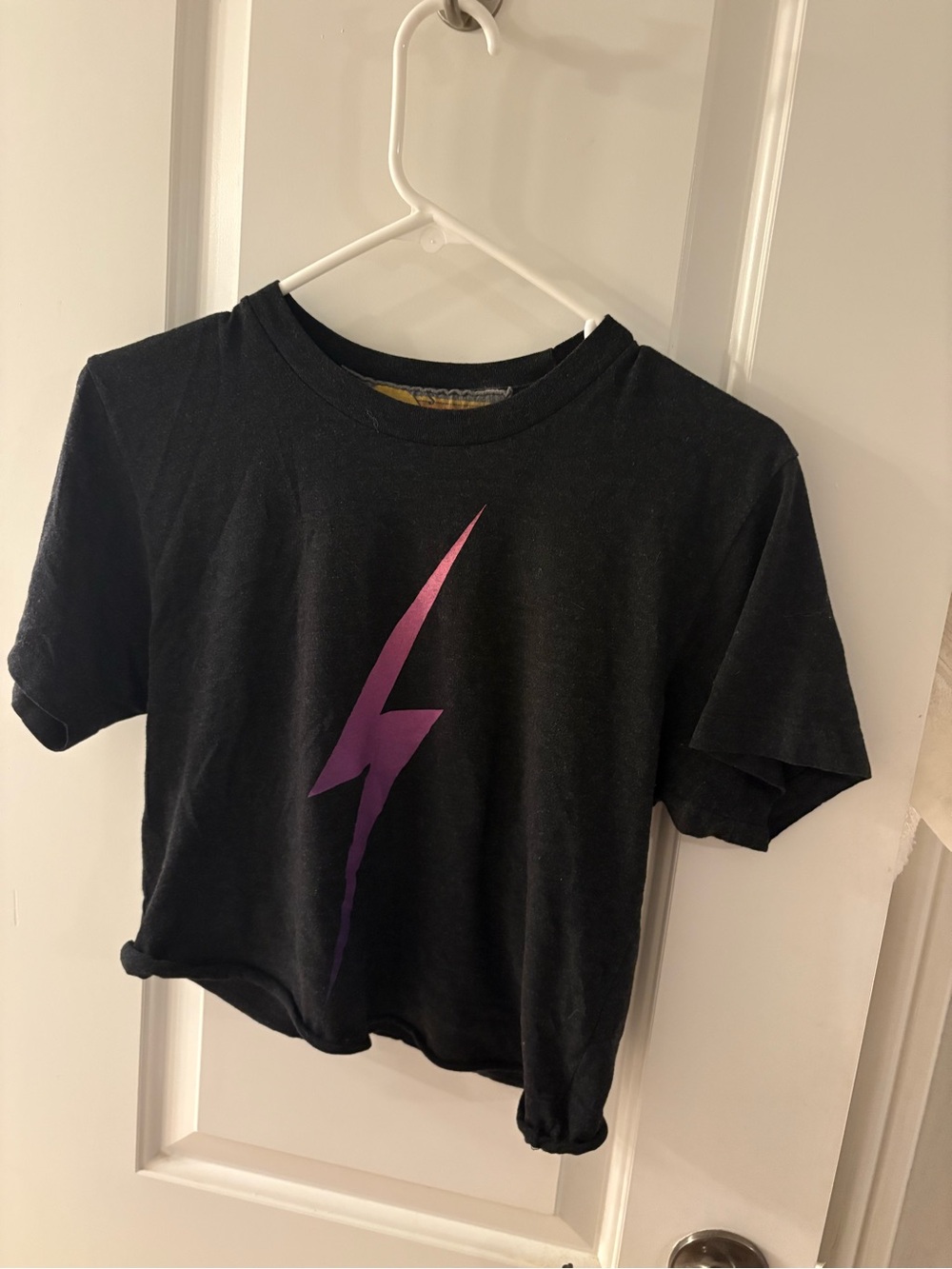Cropped Aviator nations Black Tee with Purple Lightning Graphic